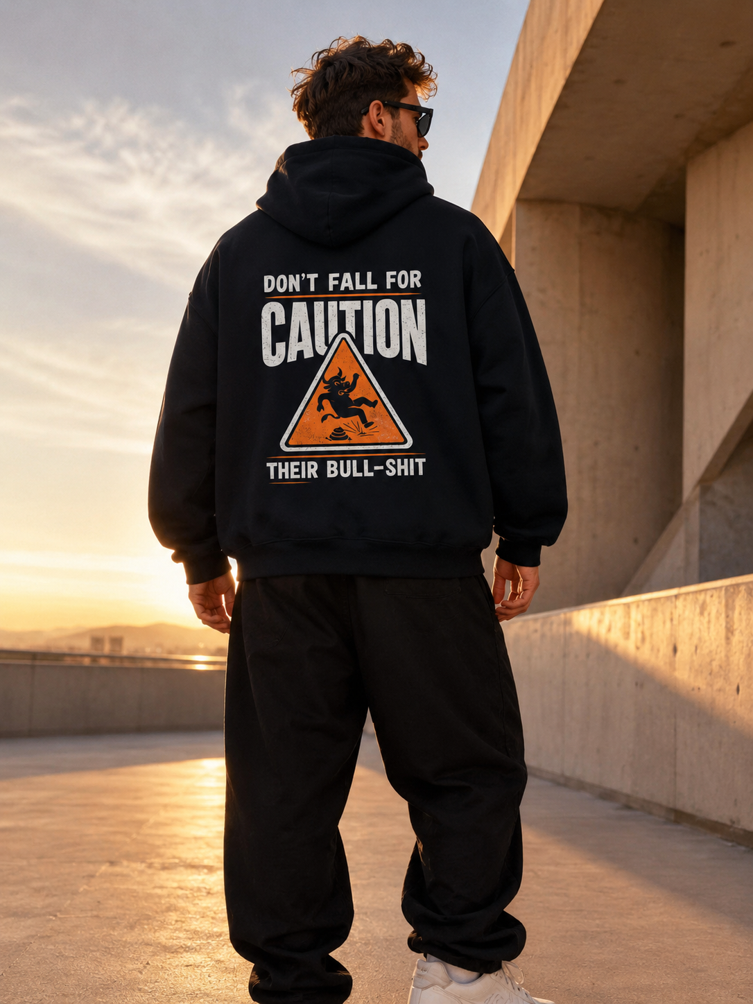 CAUTION OF THE BULLSH*T— Oversized UNISEX Hood - BLK